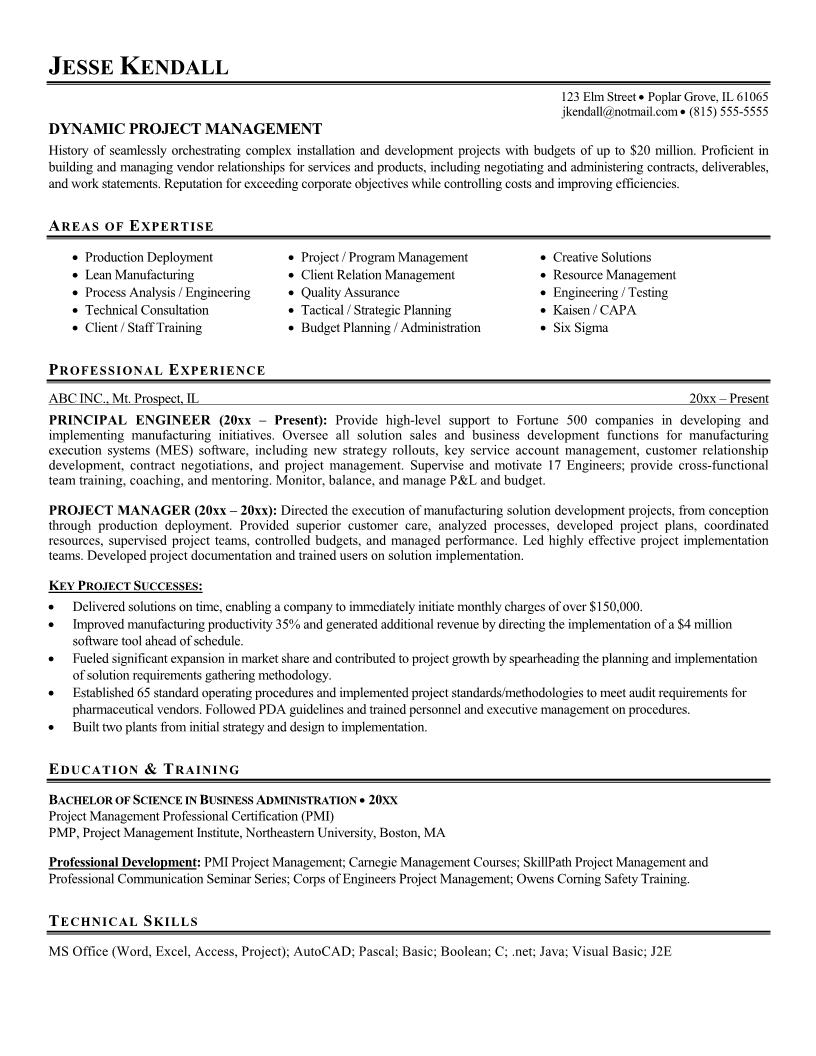 Project construction manager resume